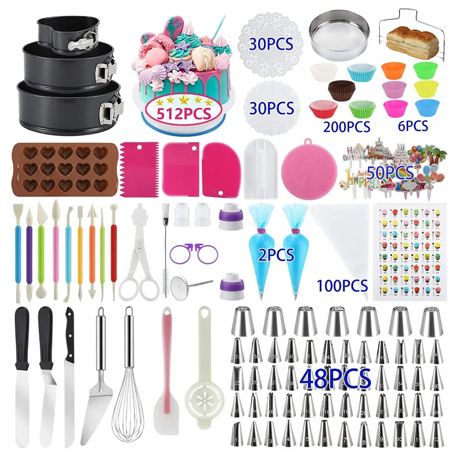 

Hot Sale On Amazon 512pcs Cake Decorating Supplies Kit Cake Piping Tips Tools Baking Supplies, As picture