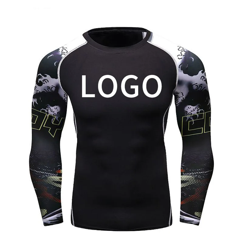

Digital Print Compression Wear Custom Made Mma Bjj Rashguard Long Sleeve Mens Sports T-Shirt Compression Shorts Rash Guard
