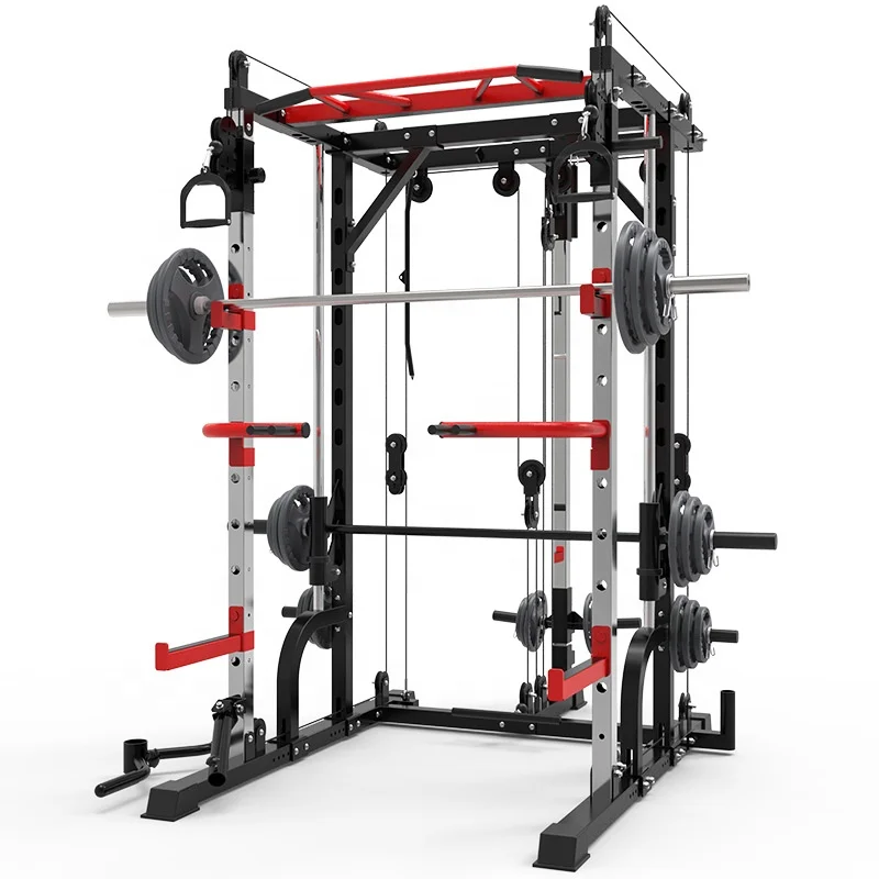 

Commercial use fitness equipment Functional Trainer Smith Machine Squat Rack Multi functional machine fitness equipment, Black+red