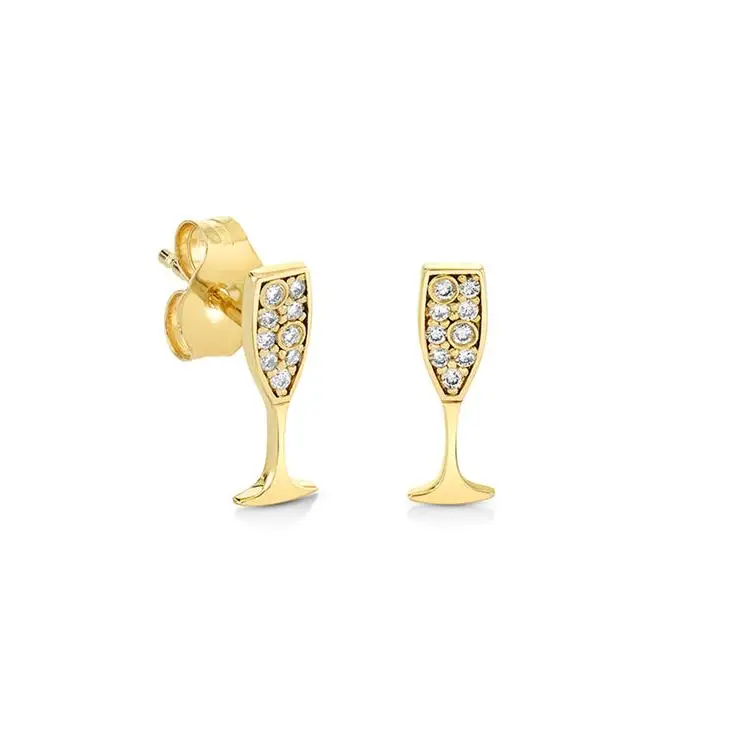 

Unique cute 925 sterling silver vogue jewelry 18k gold plated goblet cup zircon pave stud earrings for women