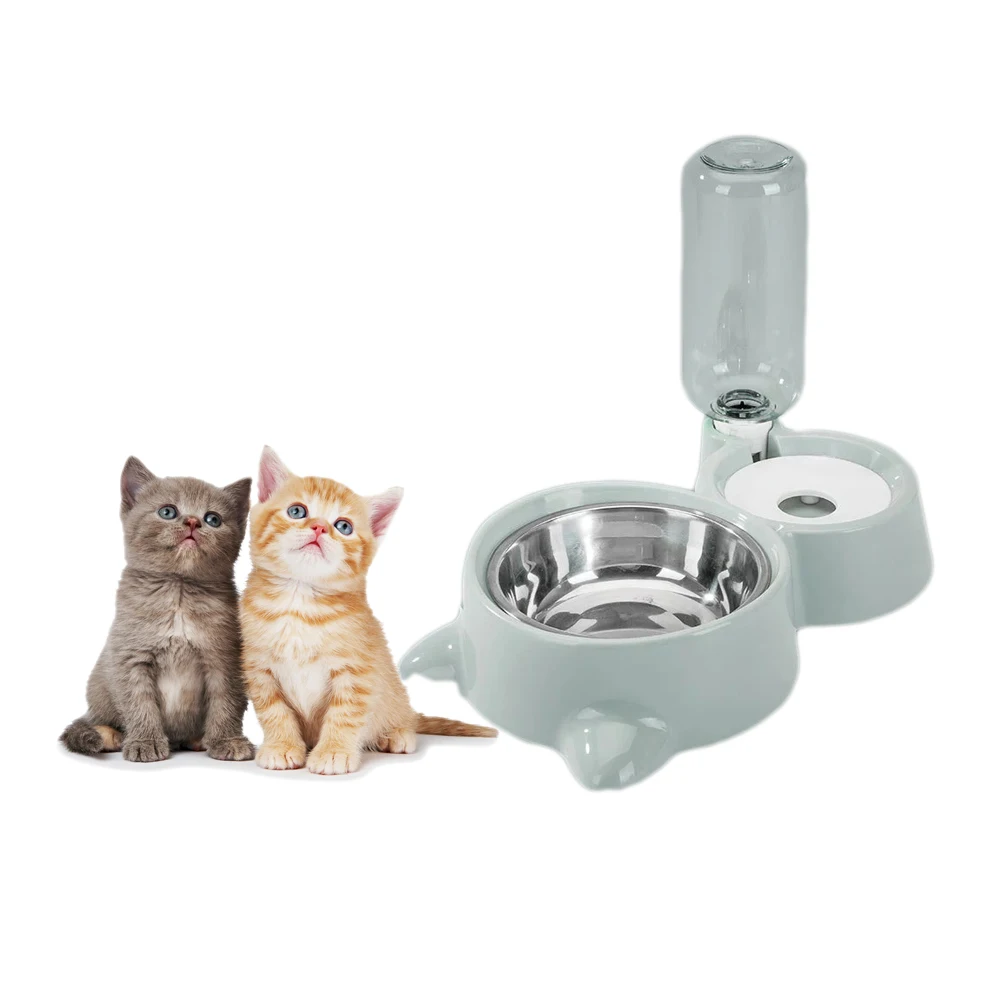 

Amazon sells transparent and colorful water fountain stainless steel rice bowl and double bowl pet products, Blue pink gray