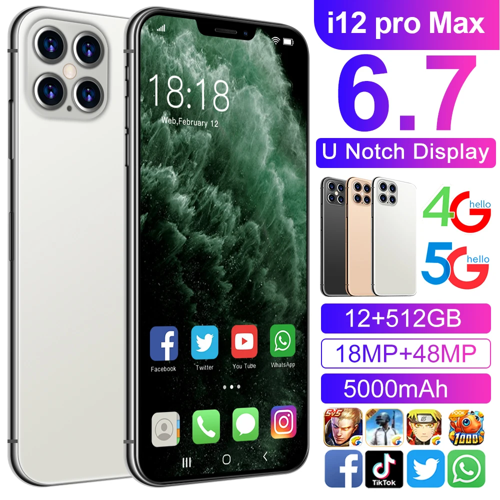 

Triple Slots big screen water drops 5G LTE 6.7" smart display smartphone 18mp; 48MP mobile phone 12GB 512GB