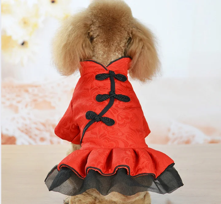 

High Quality Chinese Classic Stylish Red Fashion Tang Dynasty Dress For Pets Dog Pet Clothes