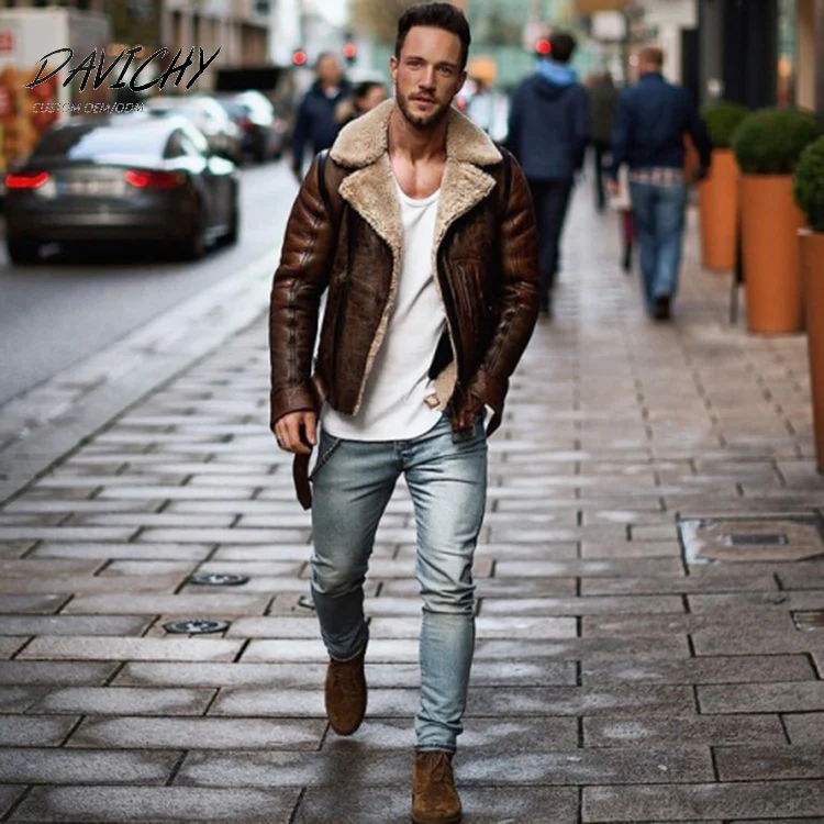 

Wholesale Custom Thick Jacket Plus Size Turn Down Collar Mens Designer Zipper Bomber Leather Jackets