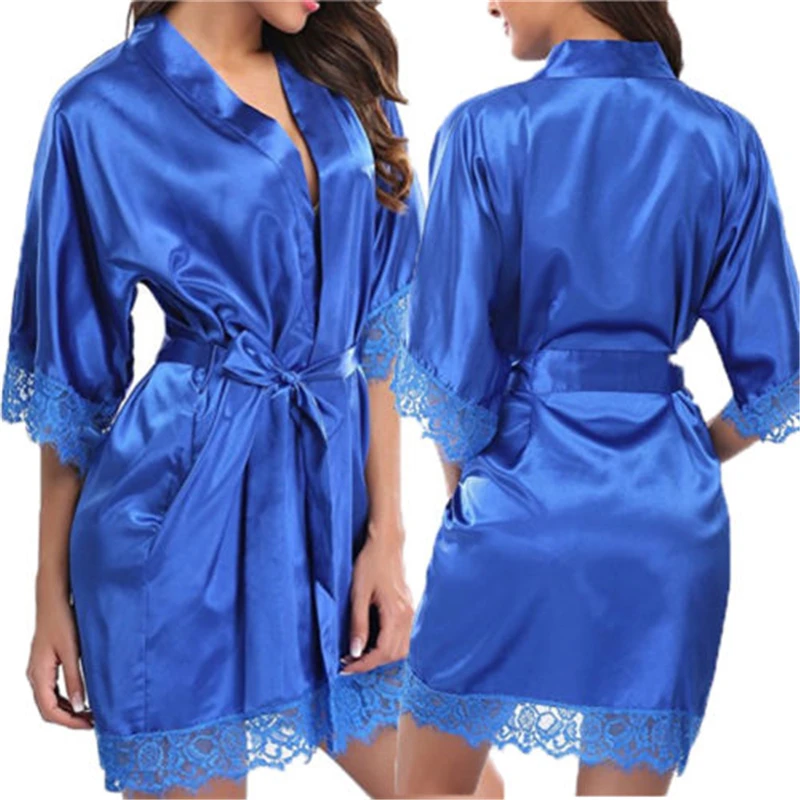 

2020 Satin Lace Sexy Sleepwear Lingerie Night Mini Solid Dress V Neck Nightgown Gown Nuisette Nighty Women Nightdress