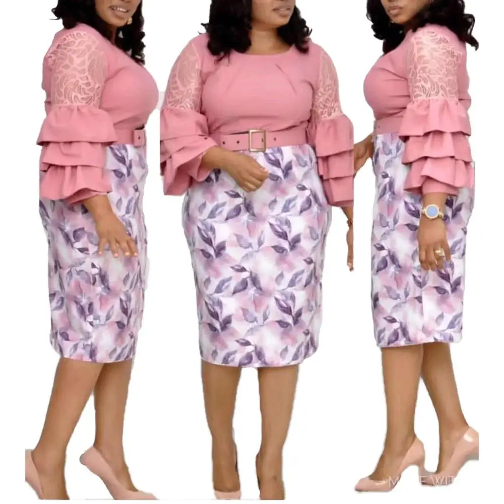 91031-MX39 latest african printed ruffles sleeve women dresses sehe fashion