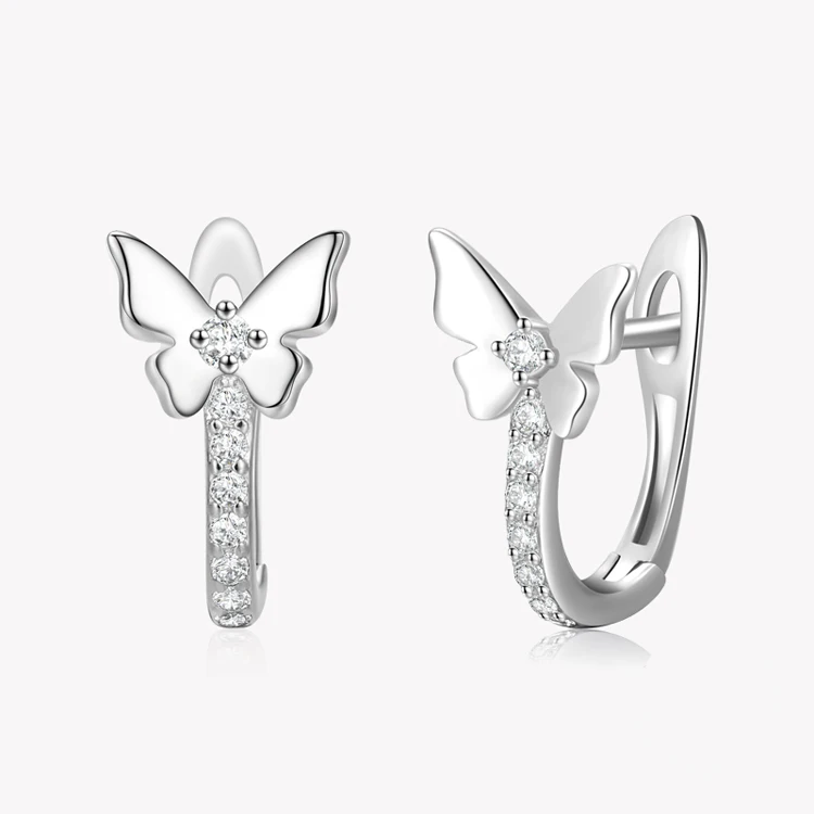 

MINHIN Real 925 Sterling Silver Fashion Shining Butterflies Clear Zircon Earrings For Women Girls Party Accessories Jewelry