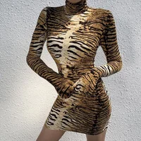 

fashion party bodycon one piece women dress tiger print pencil glove dress