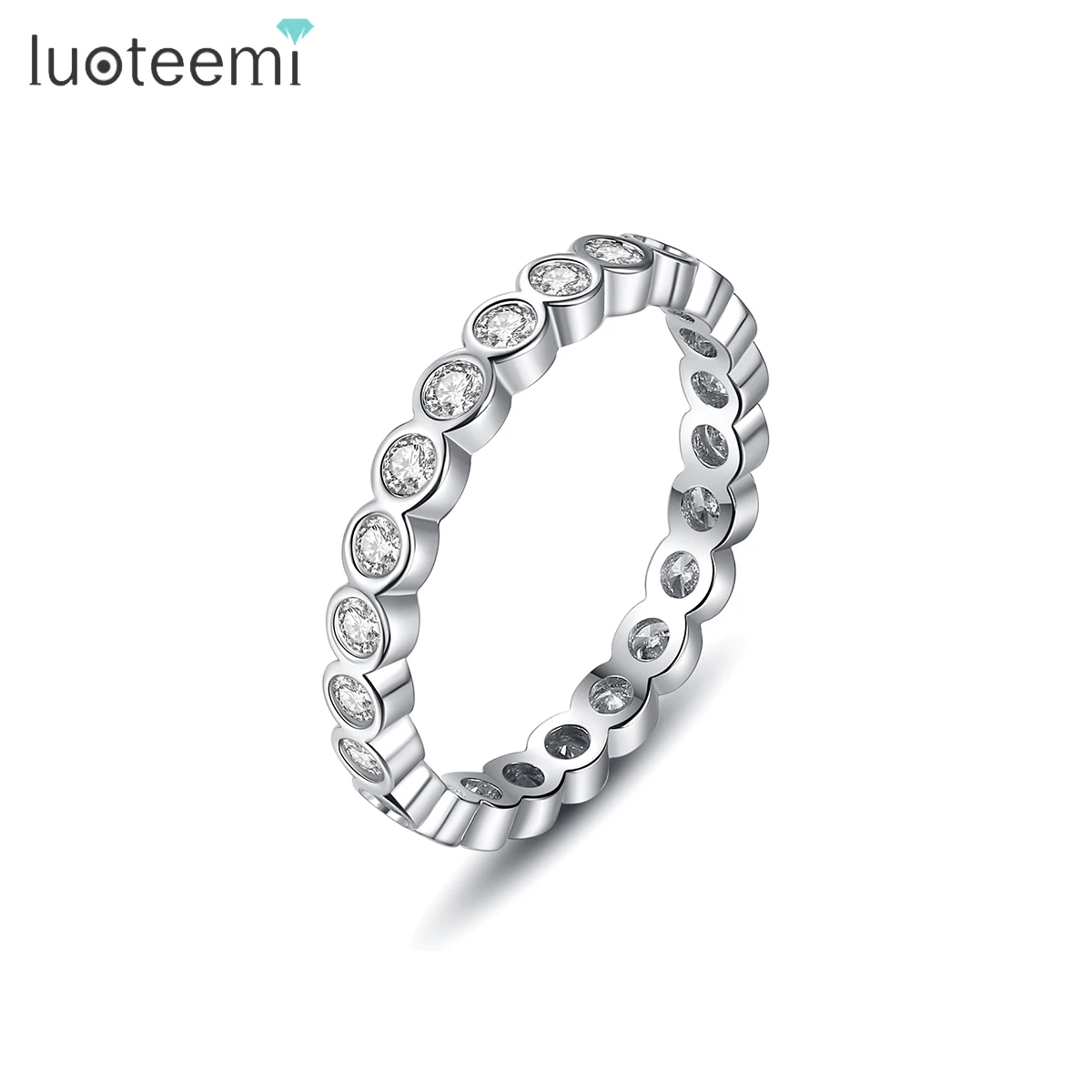 

LUOTEEMI Tennis High End AAA Zirconia Pave Trendy Woman Lady Wedding Thin Luxury Bezel Cz Band Ring