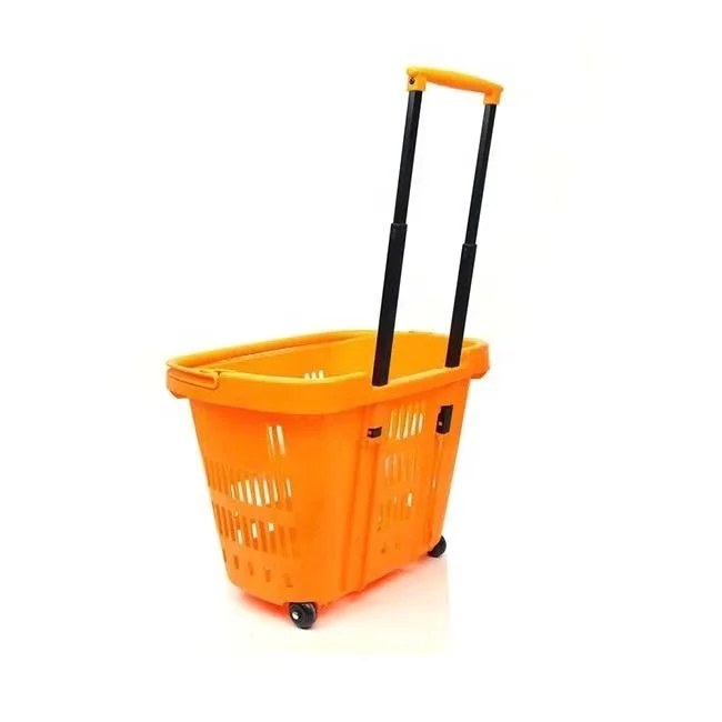 
Eco friendly rolling plastic shopping basket with two wheels 