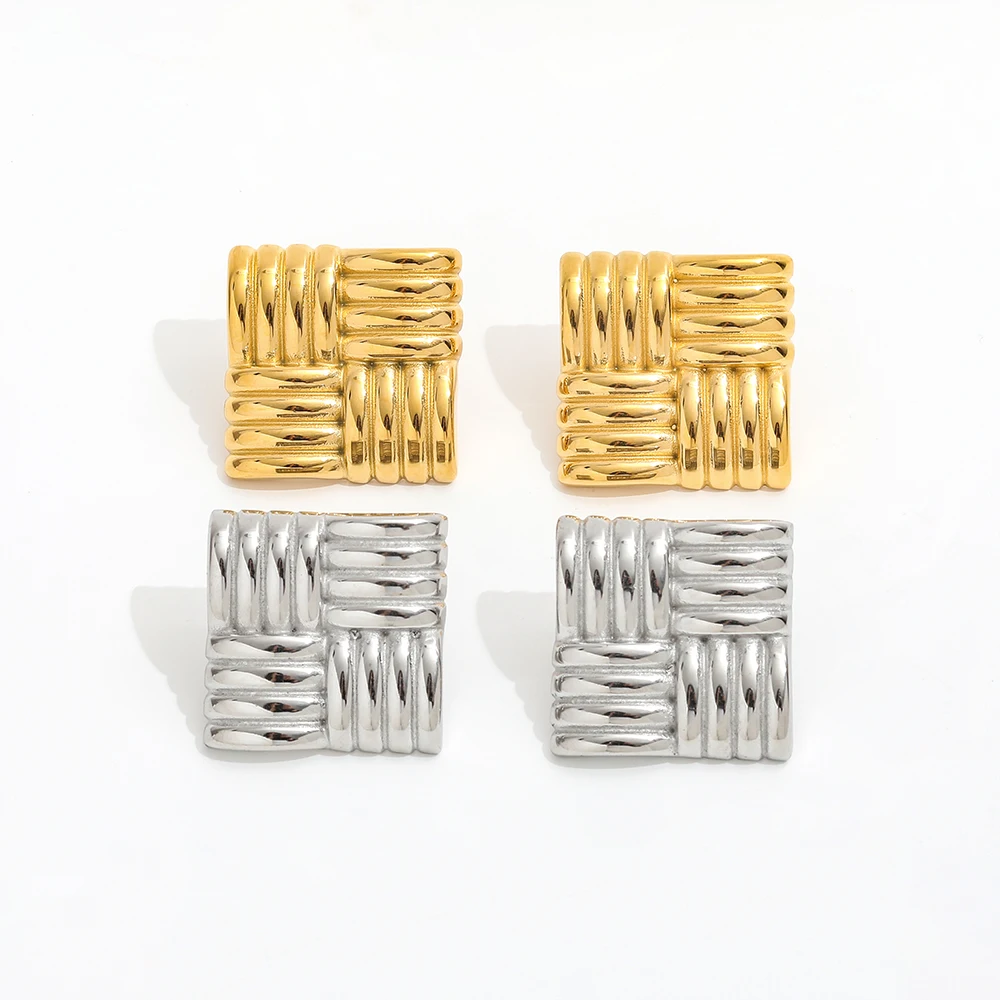 

Joolim 18k PVD Gold Plated Knot Large Big Chunky Square Square Statement Stud Stainless Steel Stud Earrings Trendy Jewelry
