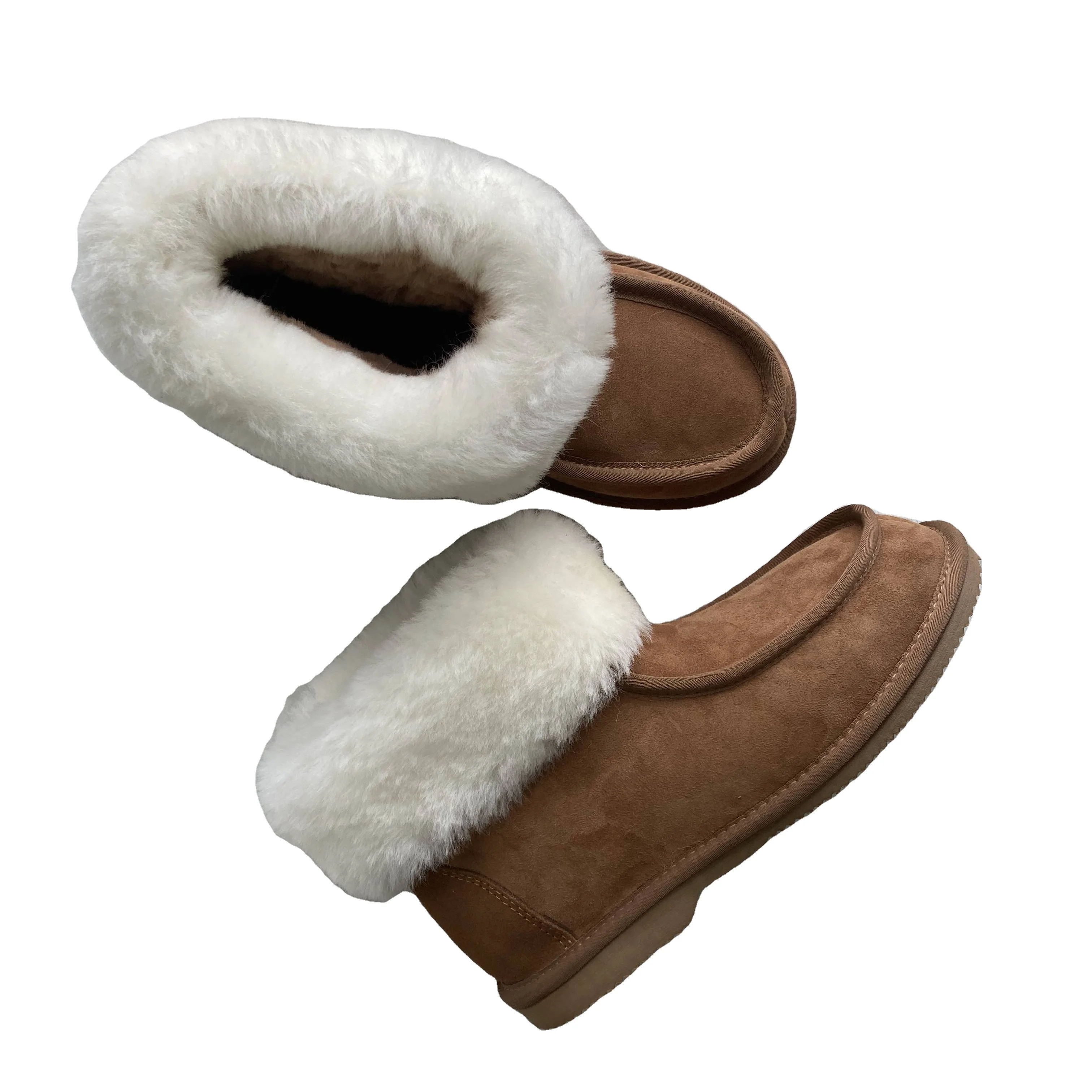 

Comfortable Australia Double face sheepskin Snow Boots genuine leather shoes Winter lambskin wool Warm women Shearling fur shoes, Brown