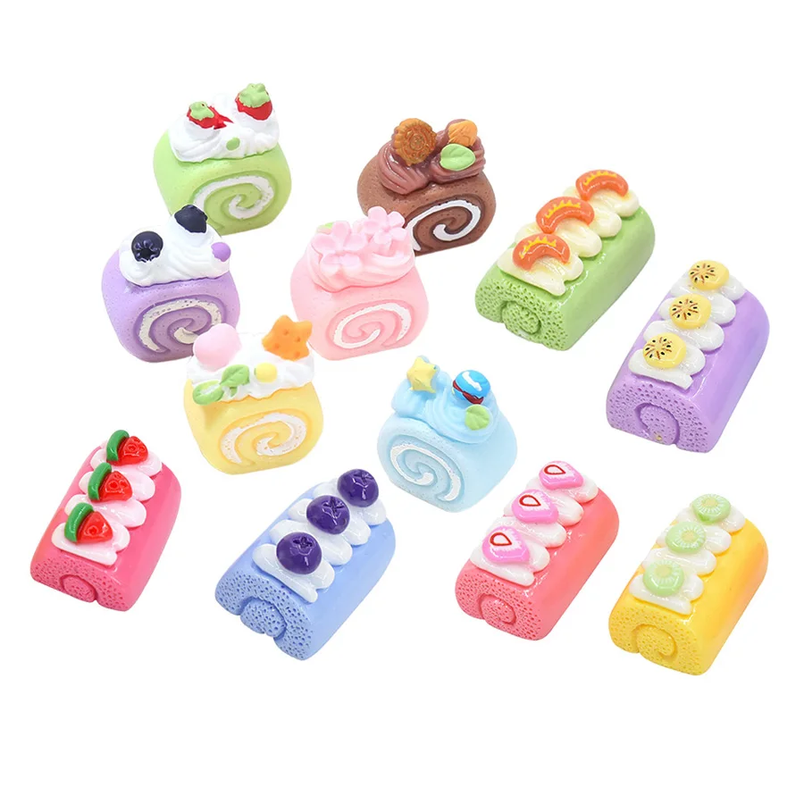 

lovely food play 3d miniature fruit cake roll design resin charm pendant decoration
