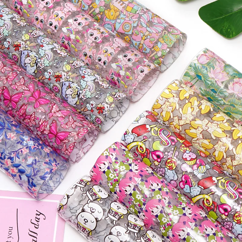 30CM*120CM Hot Sales Transparent Cartoon Pattern Vinyl TPU Film Holographic Leather for Shoe Bags