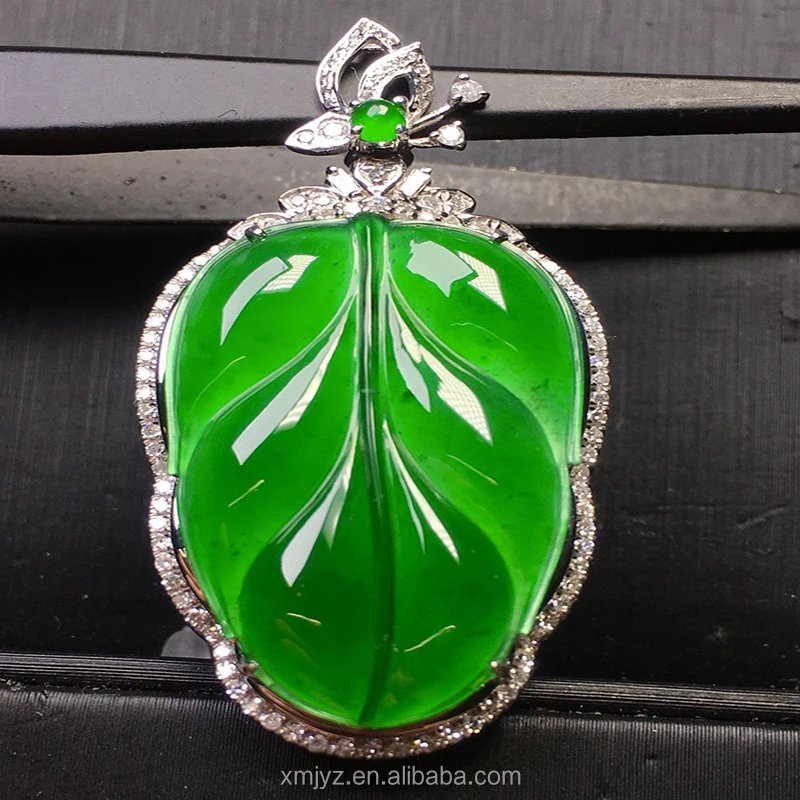 

18K Gold Diamond Pendant A Grade Jadeite Ruyi Guanyin White Gold Green Purple Jade Buddha Pendant Necklace