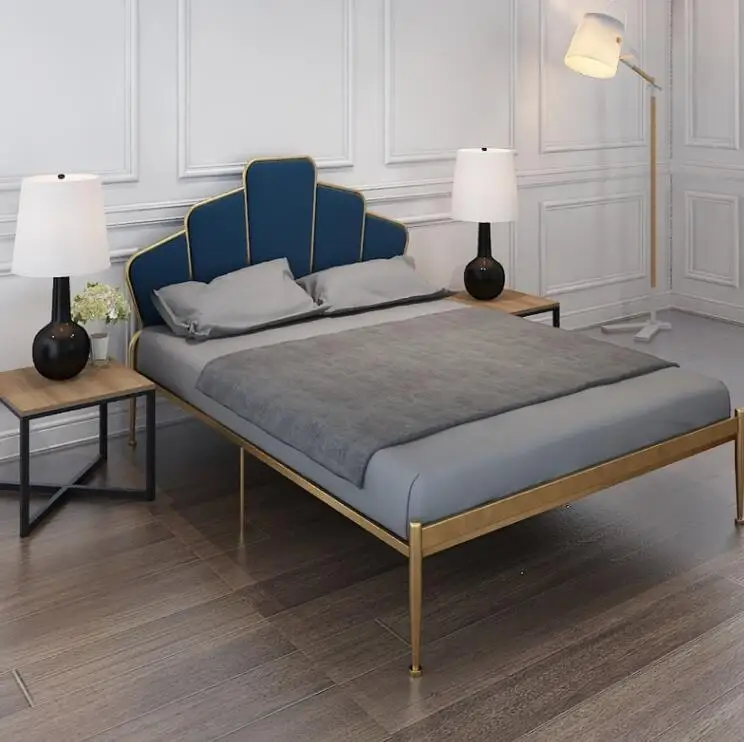 European stylish modern bedroom furniture gold iron frame soft bed