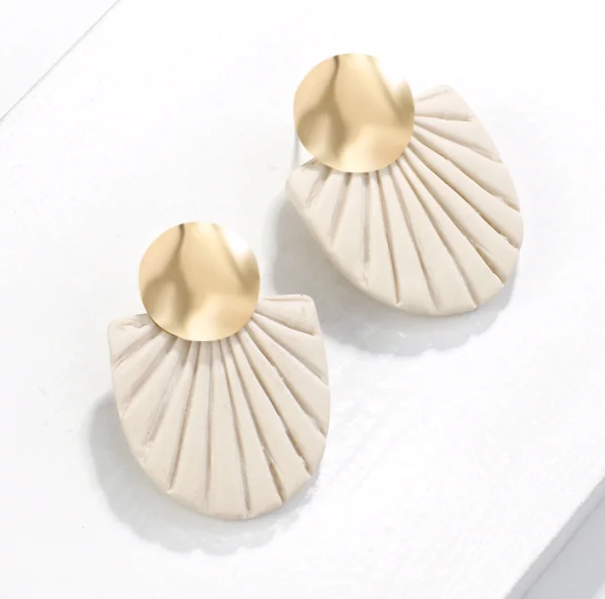 

wholesale newest sample polymer clay earrings geometric fan polymer stud earrings jewelry for women, As picture