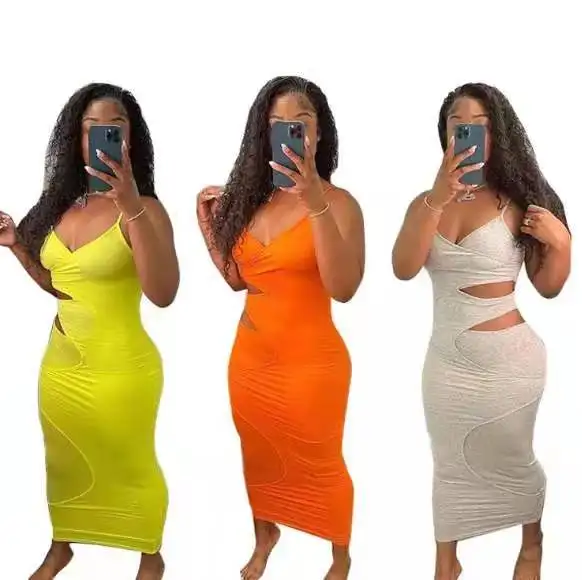 

2021 summer new fashion sleeveless hollowed out sexy bodycon casual maxi long dress