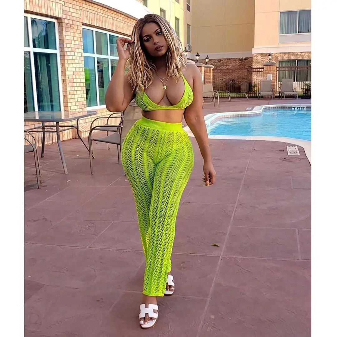 

Backless Bra And Pant Knitting Hollow Out girls 2 piece sets