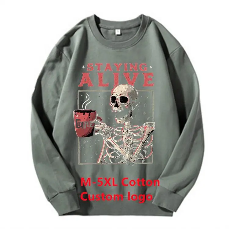 

Wholesale Custom Skeleton High Quality Unisex Oversized 100 Cotton Long Sleeve Embroidery Crewneck Crew Neck Sweatshirts, Picture shows