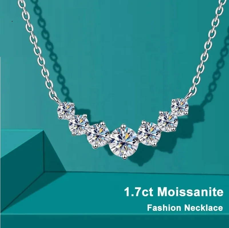 

925 Silver 18k White Gold plated Gra VVS1 Eternity 0.5ct 7 Stone Diamond Moissanite Chain Necklace Women engagement fine Jewelry