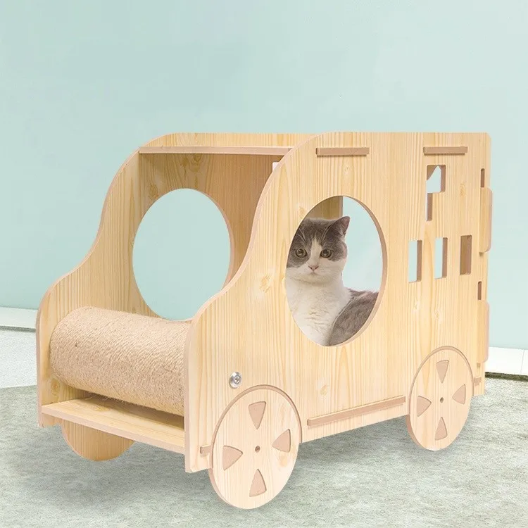 

wholesale High quality fashion model cat kennel durable hemp rope cat scratching column wooden cat toy, Yellow