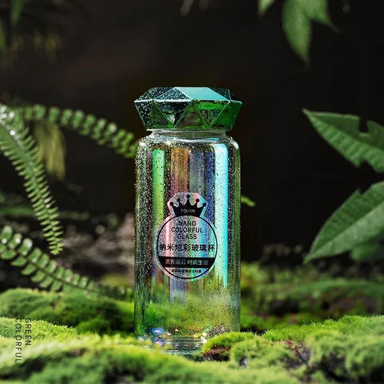 

High-grade NANO Colorful Borosilicate Unbreakable Diamond Shape Glass Water Bottle