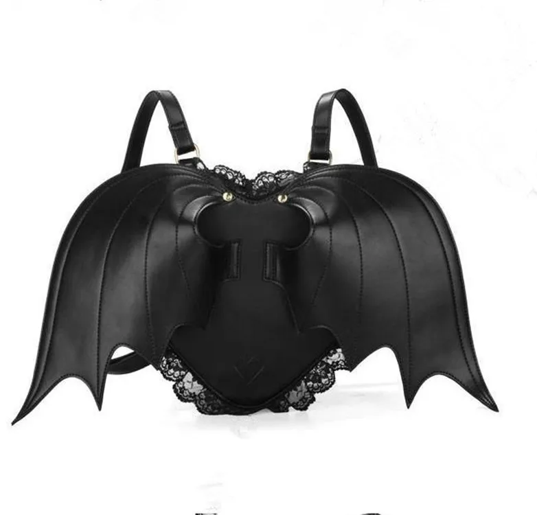 

XINMEI factory ladies punk style faux leather bat shape backpack gothic black shoulder bags with wings women black angel bags