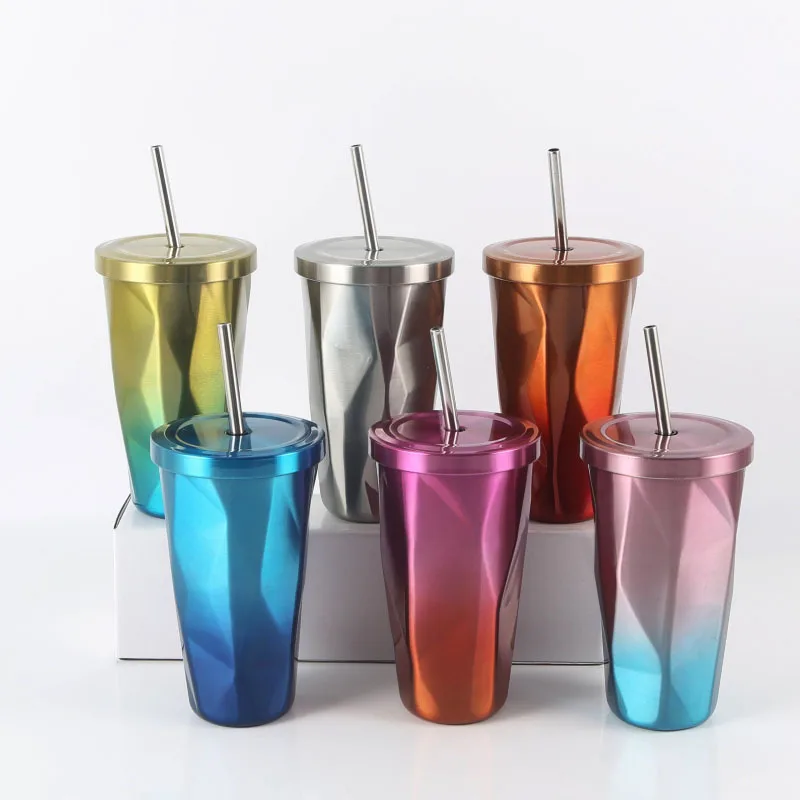 

High Quality Double Wall Insulated Acrylic Stainless Steel Coffee Tumbler Cups with Straw, Customized color