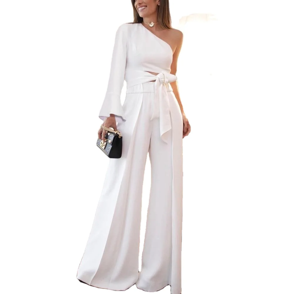 

Fashion Pure Colour Off-Shoulder Jumpsuit, White