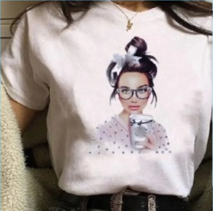

Fashion Girl T-Shirt Eyelashes Red Lip Printing Women'S Short Top High Heels Lipstick Coke T-Shirt ZCX