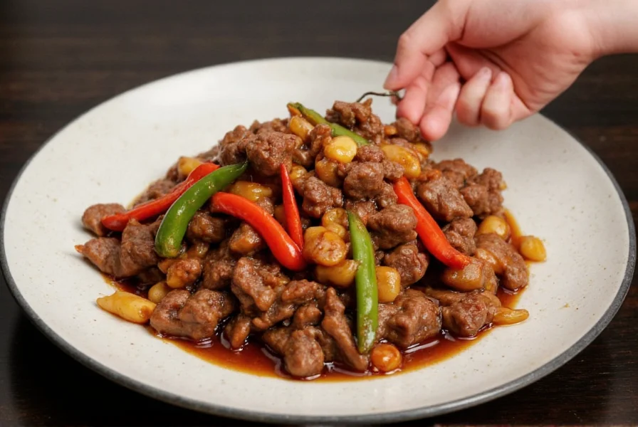 Szechuan beef tacos with toppings