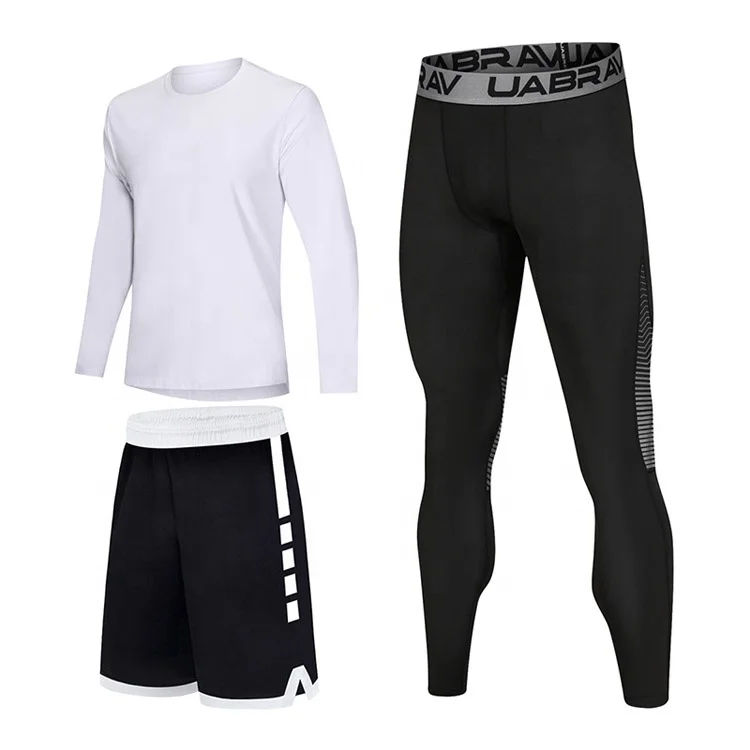

Hot Sales Fitness Suits Men Fitness Long Sleeved Sportswear Running Sports Three Piece Clothes, As picture