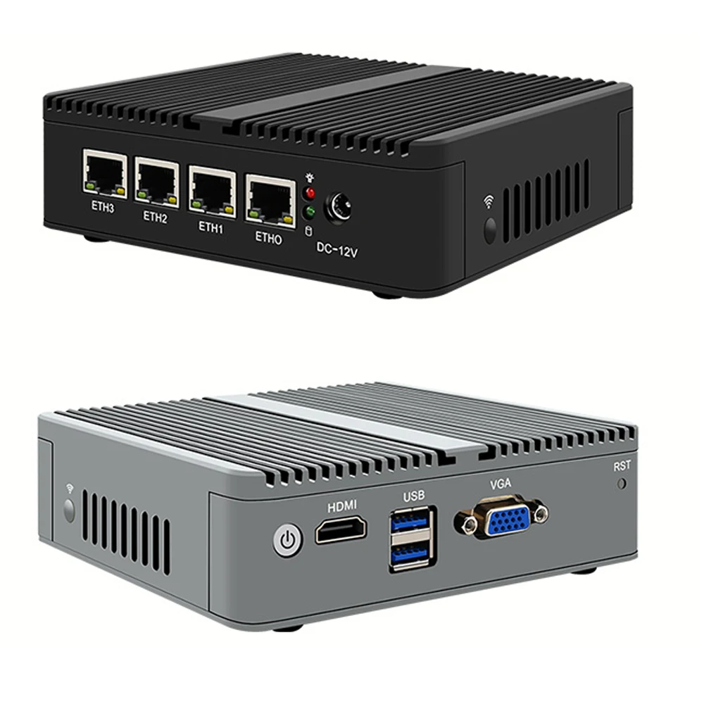 

2.5G Cele-ron J4125 Fanless Mini PC 4 x i225-V B3 2.5GbE Nics pfSense Firewall Router PC OPNsense VMware ESXi Proxmox, Black/gray by random