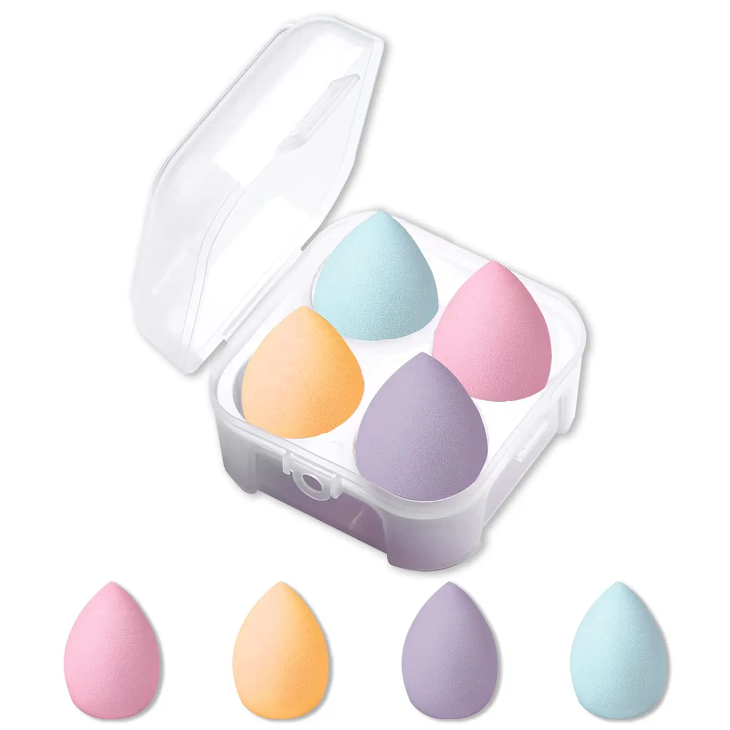 

Wholesale Hydrophilic Polyurethane Cosmetic Puff Super Soft Beauty Foundation Makeup Sponge Blender Case 4Pcs/set Makeup Egg