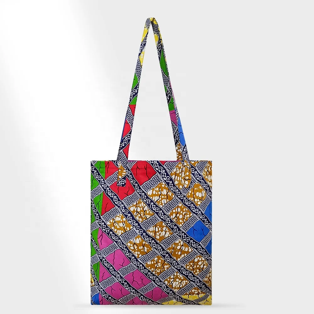 

2021 Wholesale eco friendly canvas shopping bag custom African print wax cotton tote bags