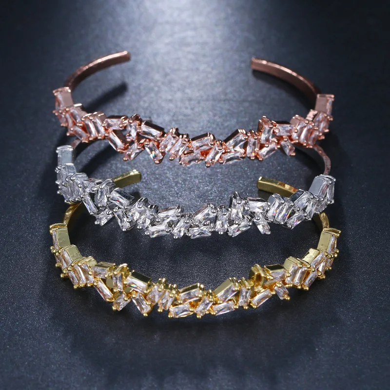 

Hot Selling Fashion decorations Irregular Zircon Copper Bracelet Opening Matching Jewelry, Gold, silver