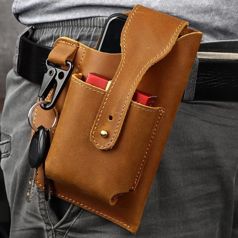 

Shopify Hot Sellers Pu Leather Phone Belt Retro Belt Waist Men's Multifunctional Waist Bag, Black;brown;navy blue