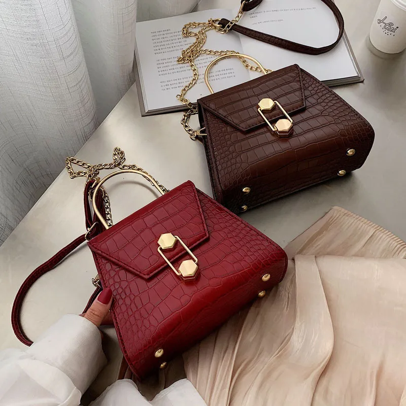 

2021 fashion design stone pattern pu leather ladies handbags luxury women crossbody shoulder bag with chain, 4 colors