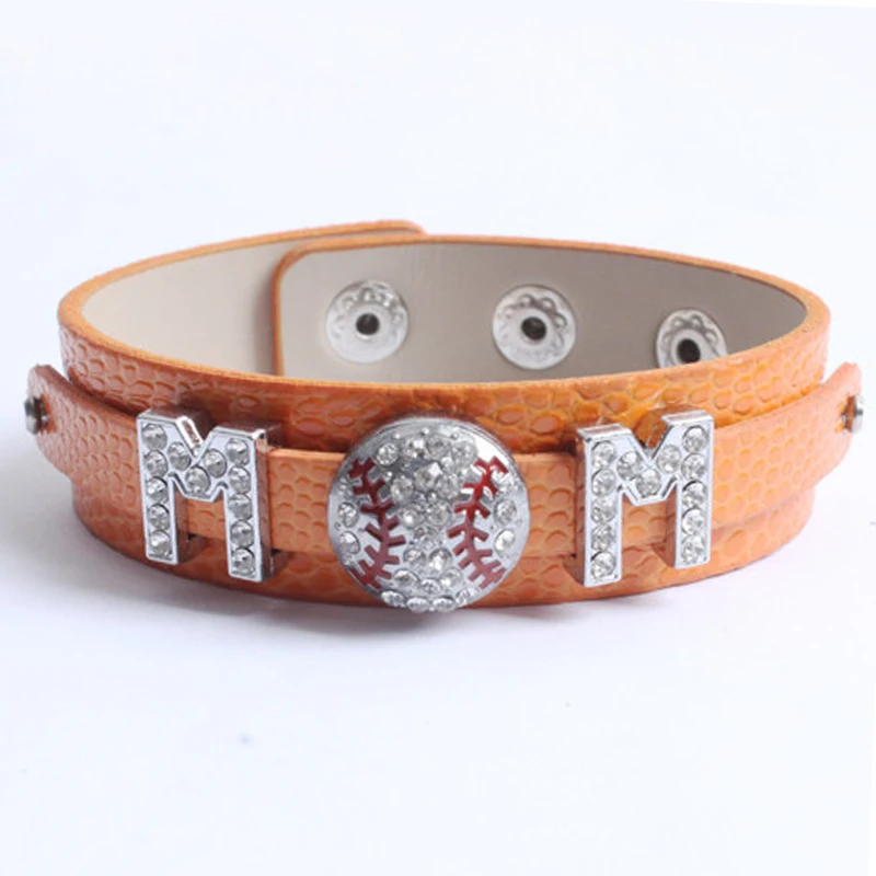 

Personalized Crystal Baseball Mom Rugby Customized Rhinestone Baseball Fan Softball Football Bracelet, Silver plated