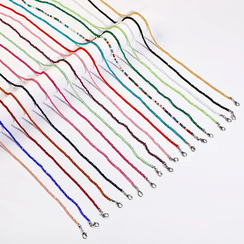 

Wholesale Multi Color Glass Beaded Masking Chain Necklace Eyeglasses Anti-lost Necklace Masking Chain, As picture
