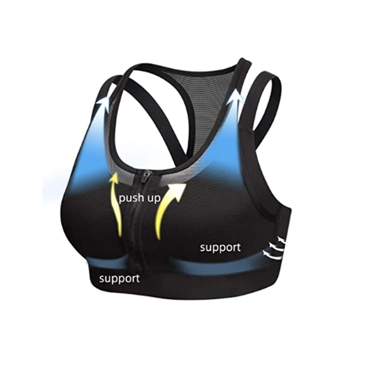 

High Impact Women Sports Bra Front Closure Double Deck Mesh Running Bra High Support Push Up Front Zipper Gym Yoga Fitness Tops, Customized