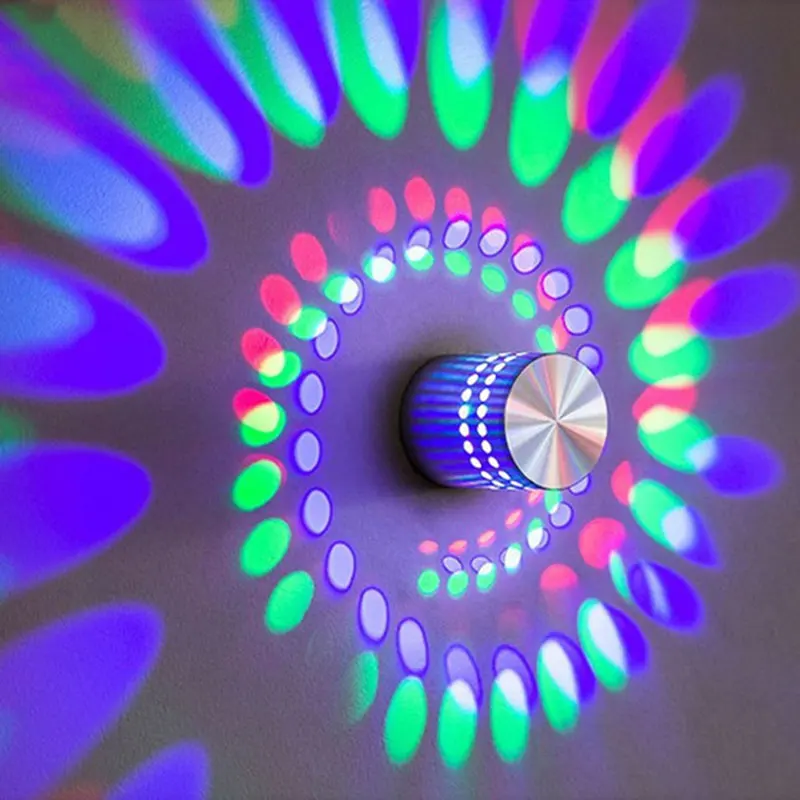 LED Wall Light RGB Spiral Wall Lamp Fixture Sconce KTV Disco Bar Decor 3W