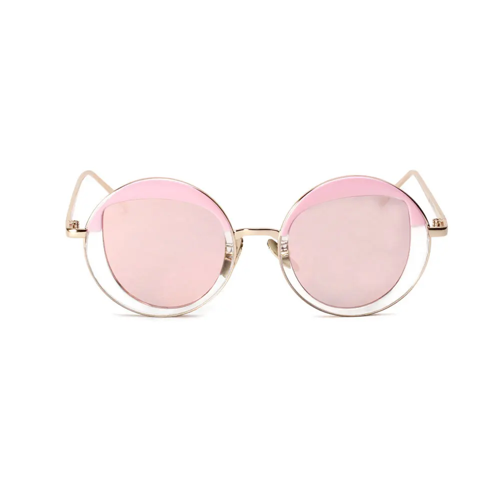 

1958 New round frame sun glasses transparent pink and blue lens fashionable ladies metal UV400 sunglasses