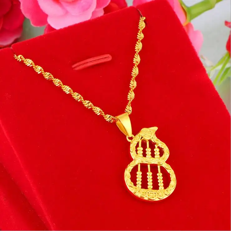 

24k real gold plated Necklace classic vintage Water wave chain wedding gourd pendant custom party necklace for women Gift