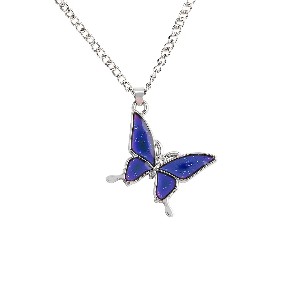 

New Discolor Cool Funny Jewelry Set Necklaces Bracelet Thermochromic Butterfly Temperature Sensing Pendant Necklace