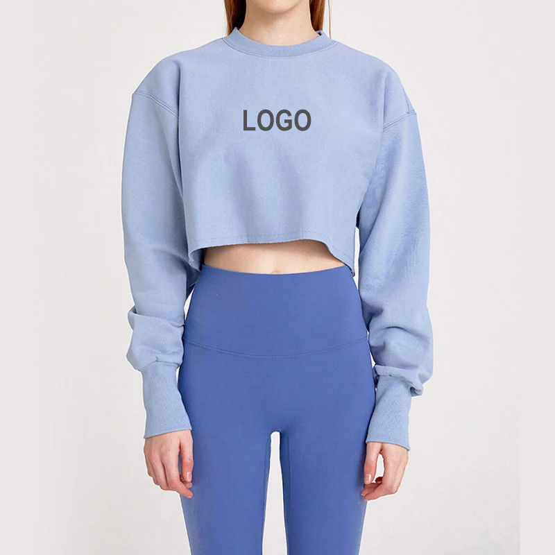 

Casual Loose Custom Logo Long Sleeve Gym Sports Pullover Sweatshirt Women Gym Fitness Sports Short Yoga Crop Top