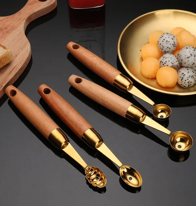 

4-Piece DIY fruit tools spoon set for Melon Scoops & Ballers Scooping, Gold