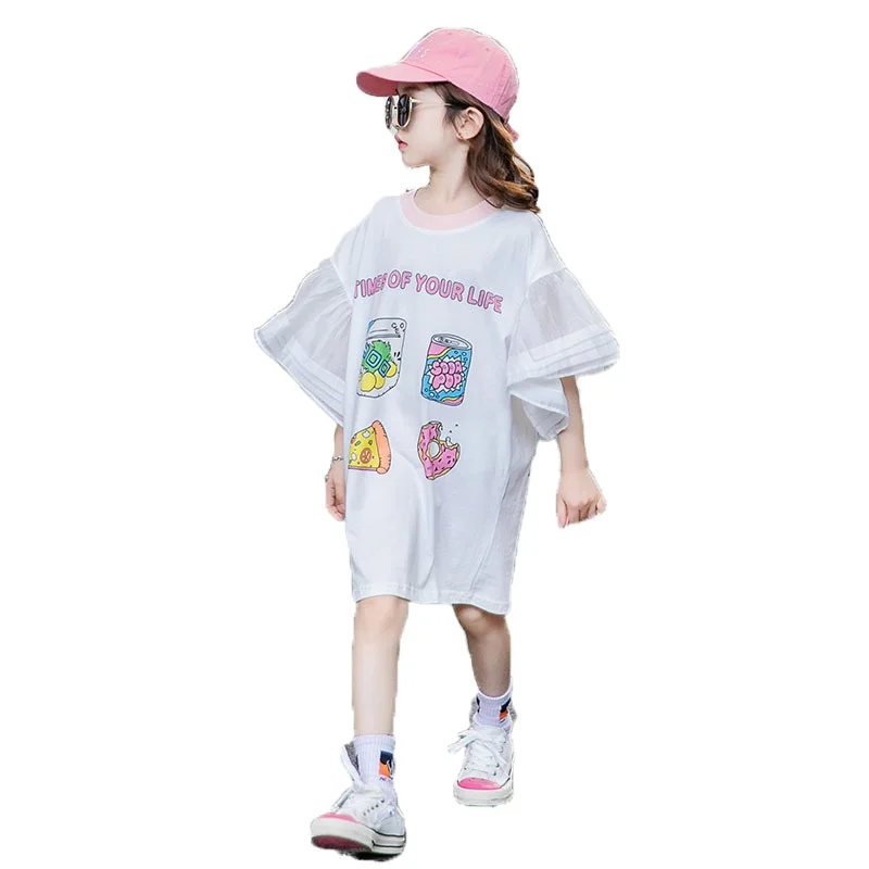 

Girls' dresses 2020 summer new Korean mid-length skirt children's short sleeves