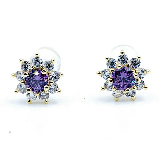 

Fashion 18K Real Gold Plated Earrings Colored Cubic Zircon Jewelry Girls Pendientes Rhodium Plated Earring Stud for Women Gift